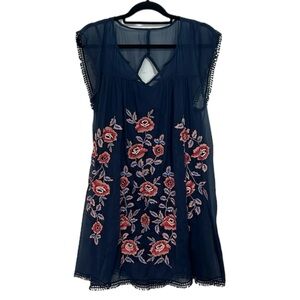 Navy with Floral Embroidered Mini Dress sz S